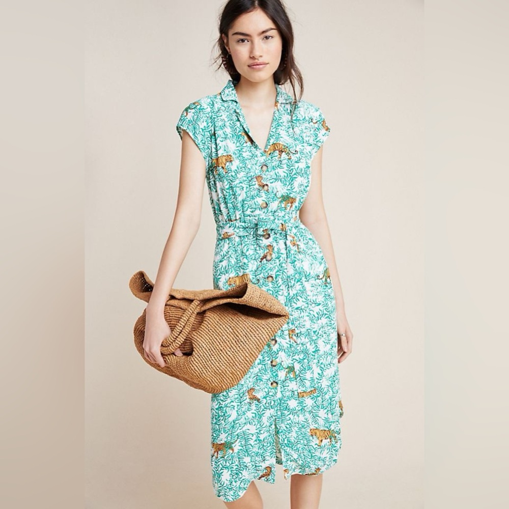 Maeve Catherine Shirt Dress (green tiger)